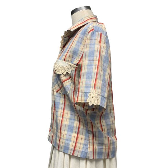 Vintage Upcycled Womens Plaid Embroidered Accent Button Up Shirt - Picture 3 of 5